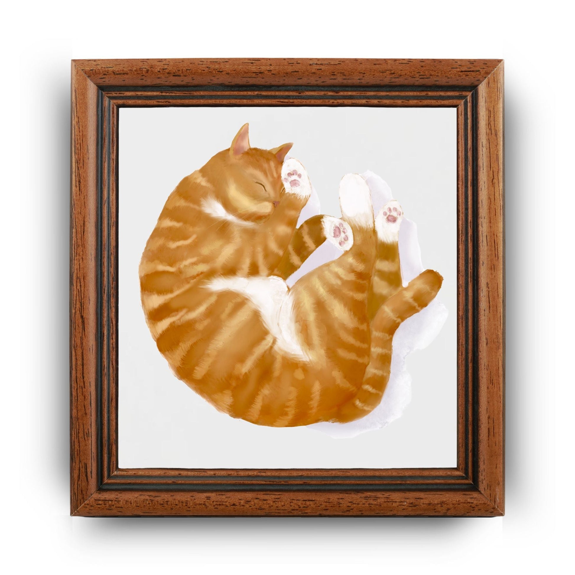 Sleeping Ginger Tabby Cat Ceramic Tile - MerikaArt