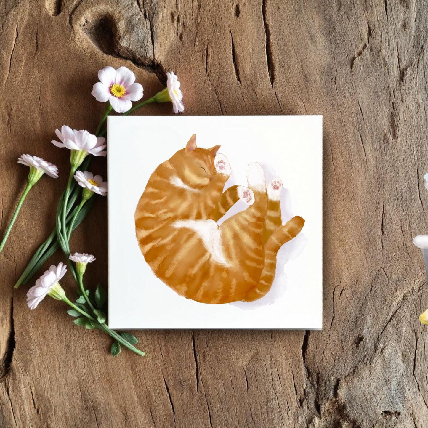 Sleeping Ginger Tabby Cat Ceramic Tile - MerikaArt