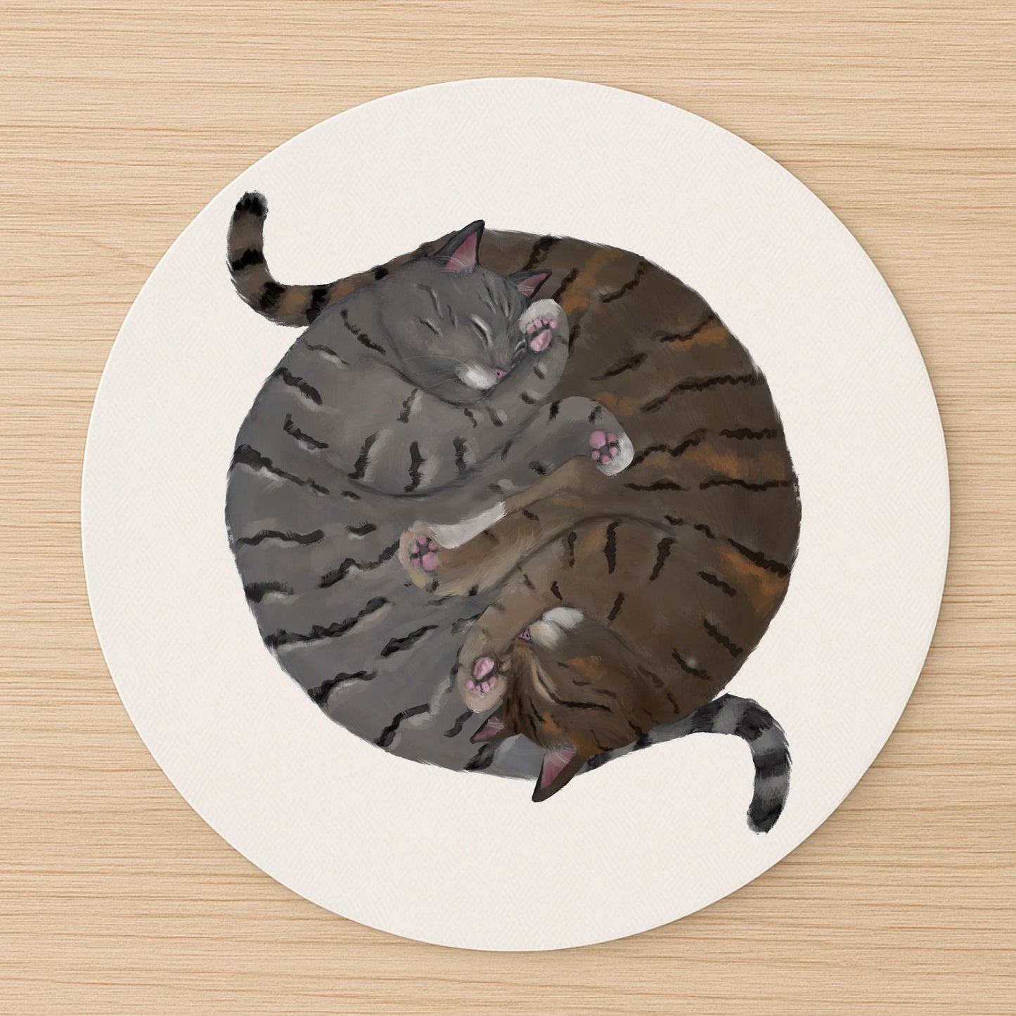 Sleeping Gray and Brown Tabby Cats Mousepad - MerikaArt