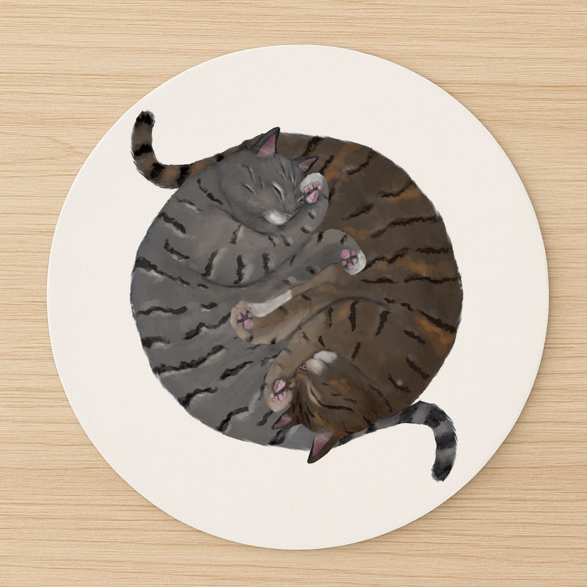 Sleeping Gray and Brown Tabby Cats Mousepad - MerikaArt