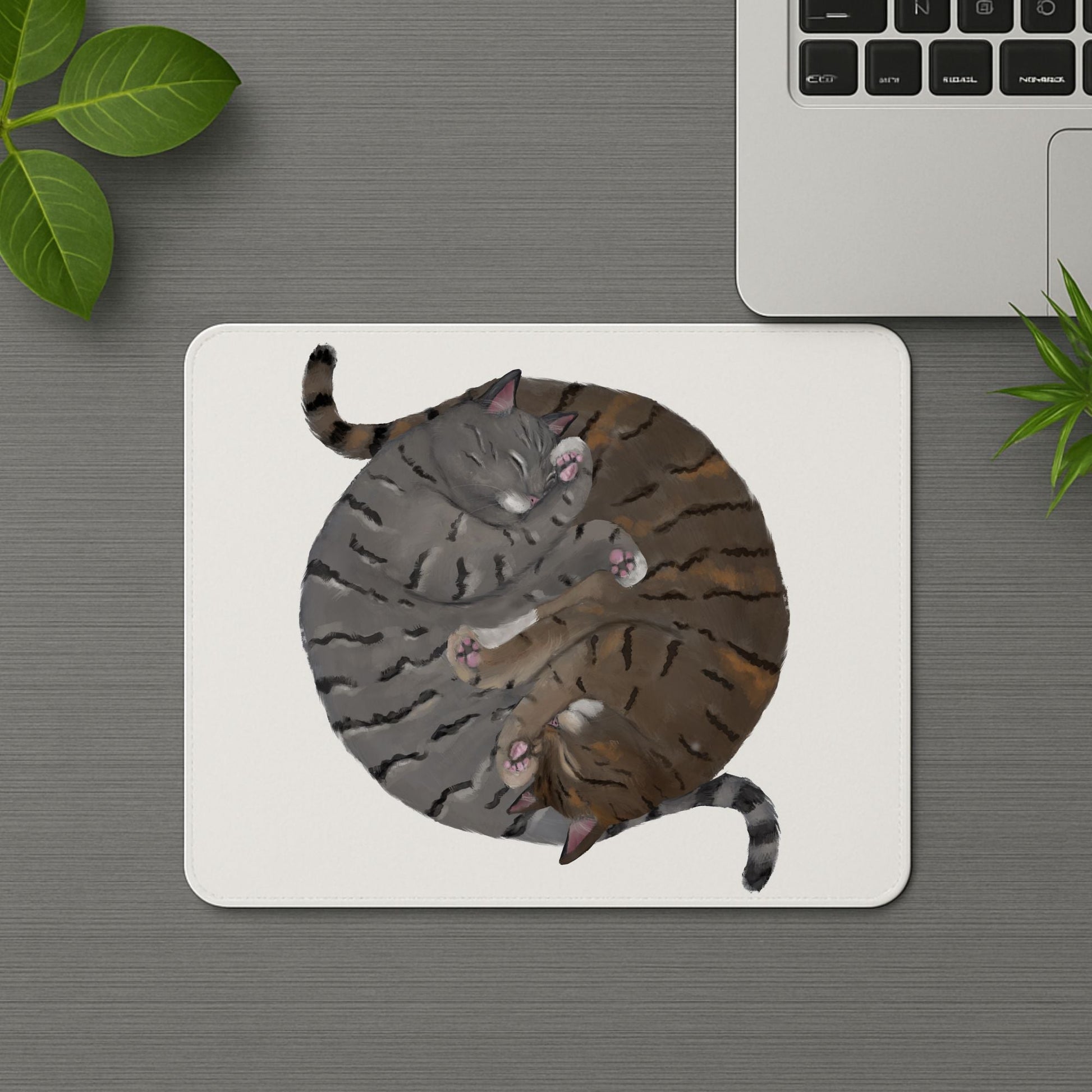 Sleeping Gray and Brown Tabby Cats Mousepad - MerikaArt