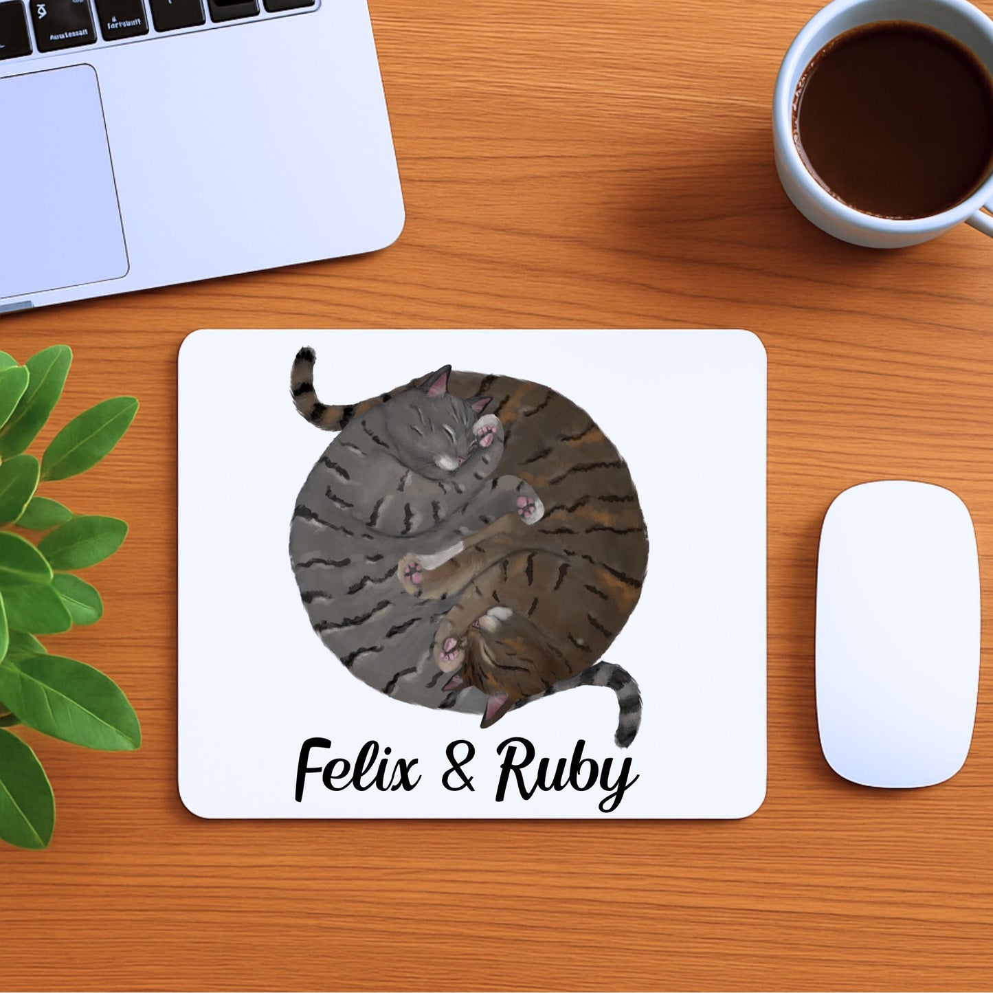 Sleeping Gray and Brown Tabby Cats Mousepad - MerikaArt