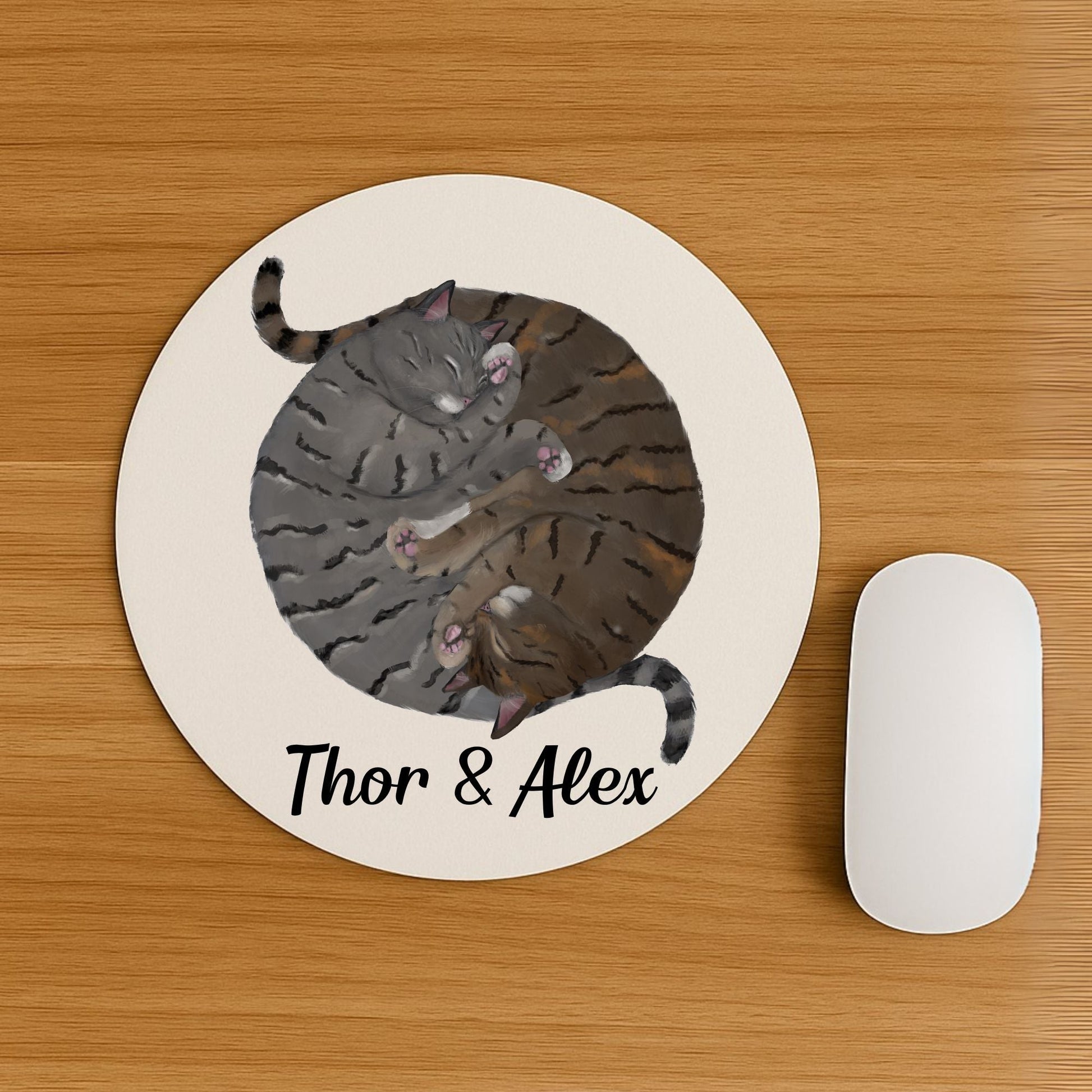 Sleeping Gray and Brown Tabby Cats Mousepad - MerikaArt