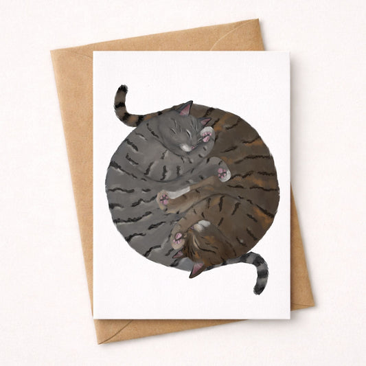 Sleeping Gray And Brown Tabby Cats Postcard - MerikaArt