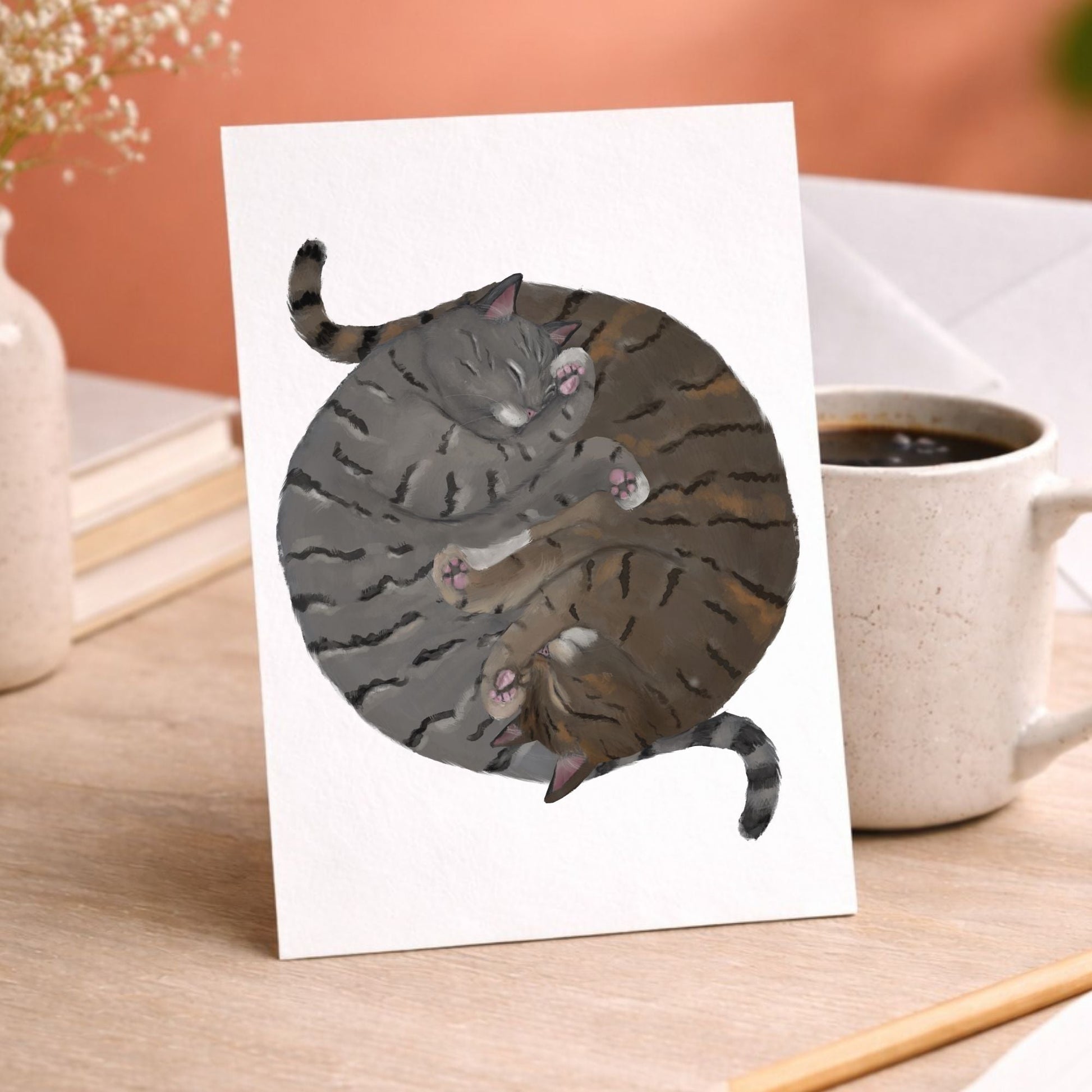 Sleeping Gray And Brown Tabby Cats Postcard - MerikaArt