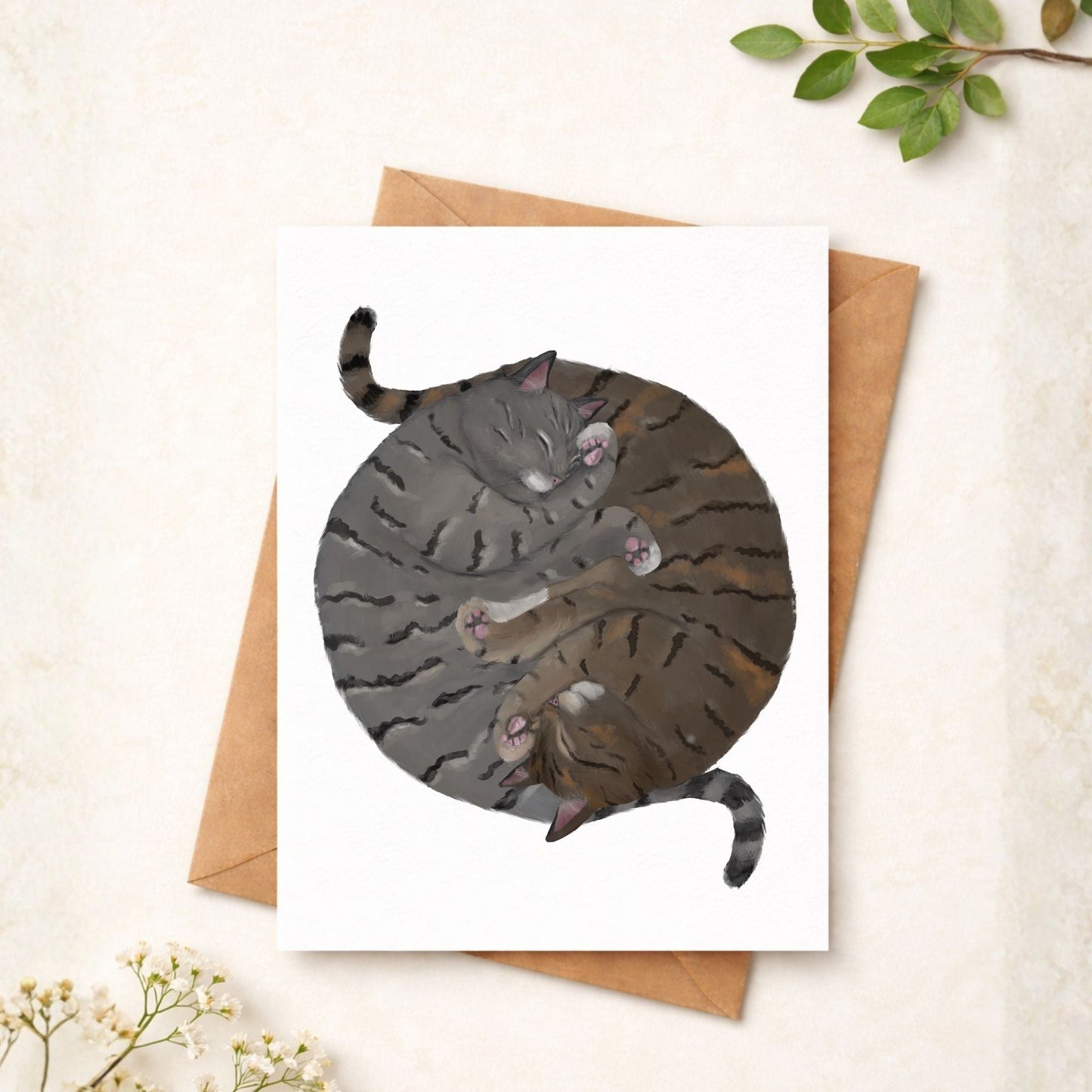 Sleeping Gray And Brown Tabby Cats Postcard - MerikaArt