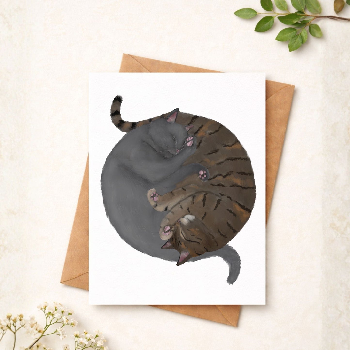 Sleeping Gray and Brown Tabby Cats Postcard - MerikaArt