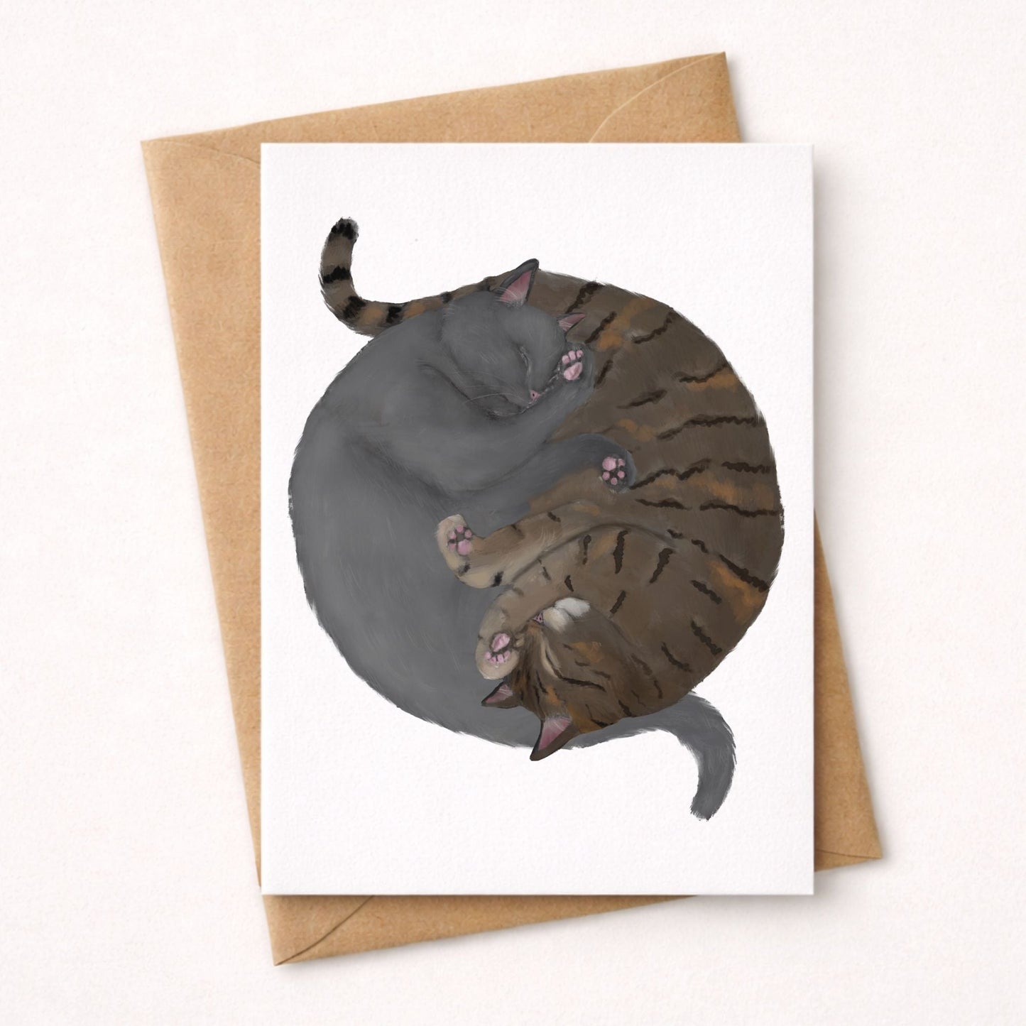 Sleeping Gray and Brown Tabby Cats Postcard - MerikaArt