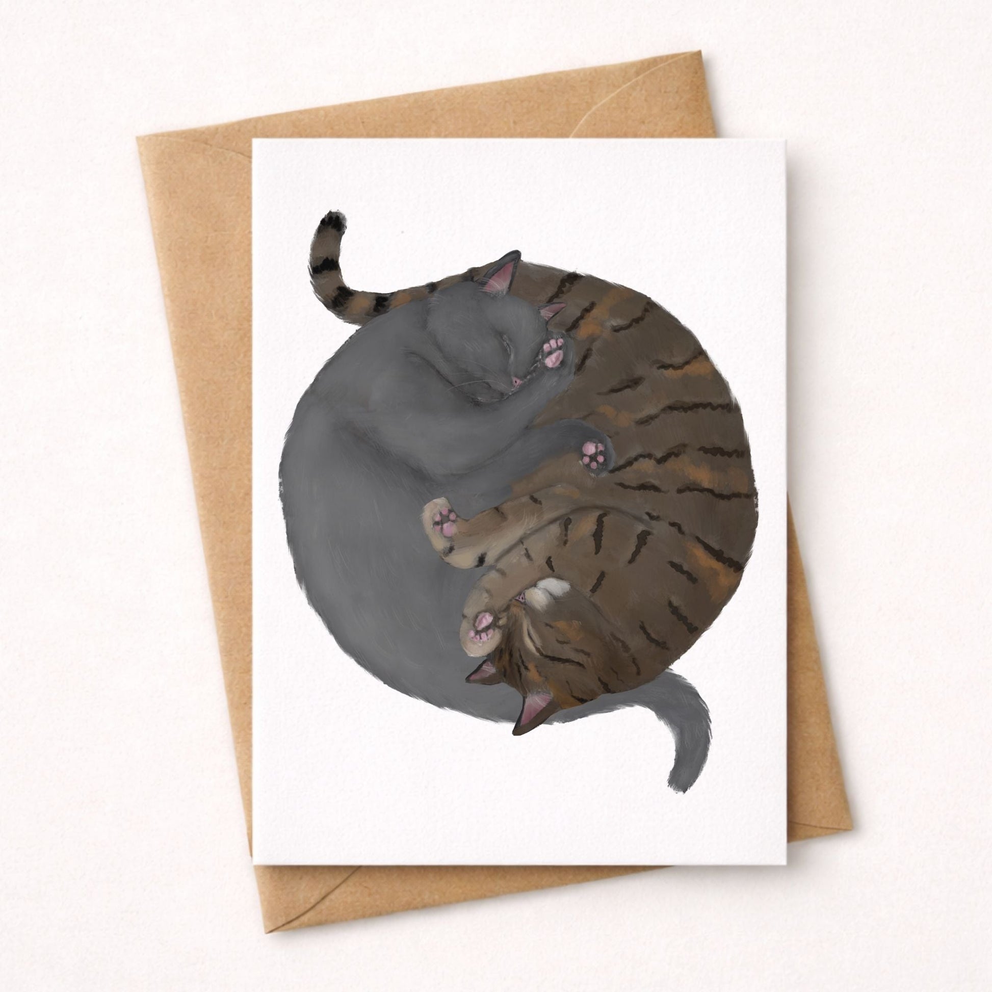 Sleeping Gray and Brown Tabby Cats Postcard - MerikaArt