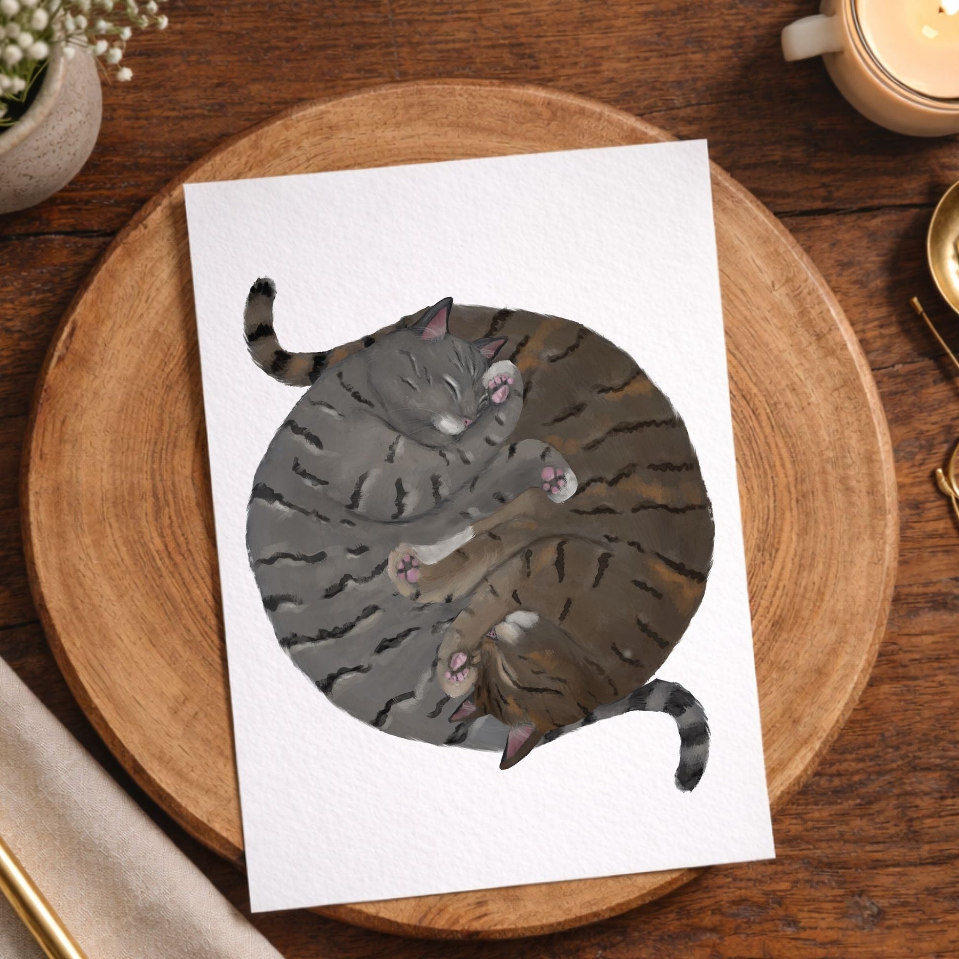 Sleeping Gray And Brown Tabby Cats Postcard - MerikaArt