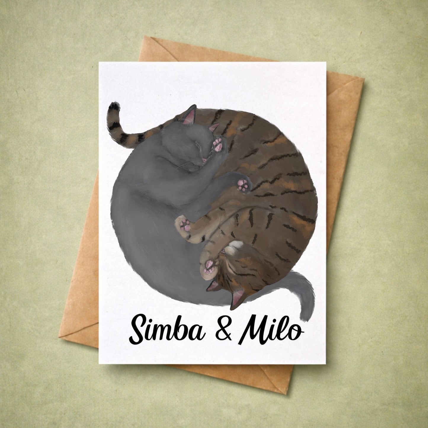 Sleeping Gray And Brown Tabby Cats Postcard - MerikaArt