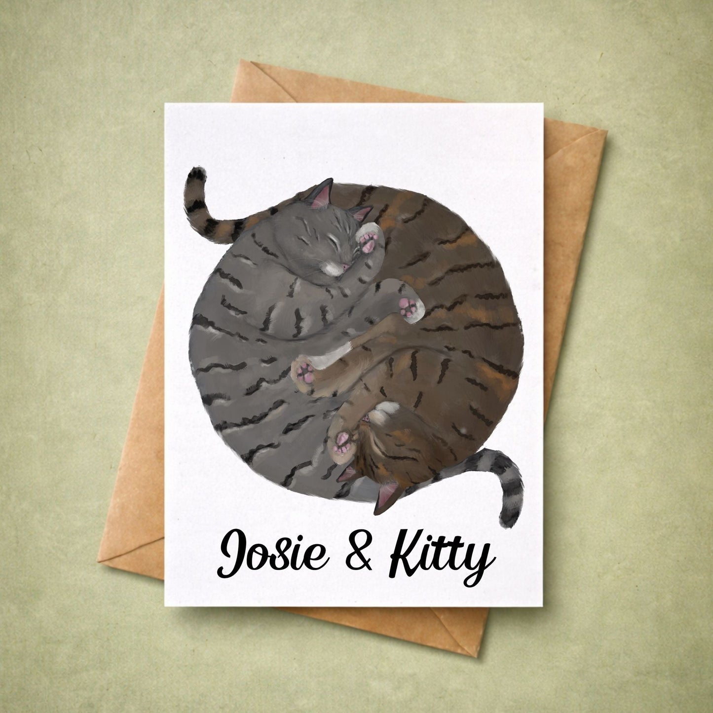 Sleeping Gray And Brown Tabby Cats Postcard - MerikaArt