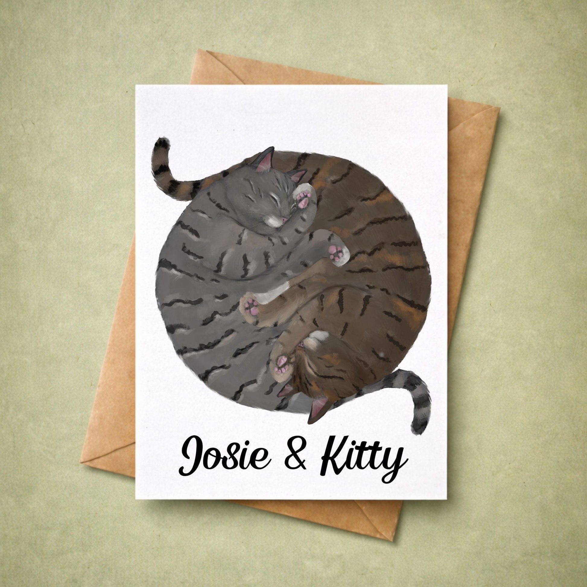 Sleeping Gray And Brown Tabby Cats Postcard - MerikaArt