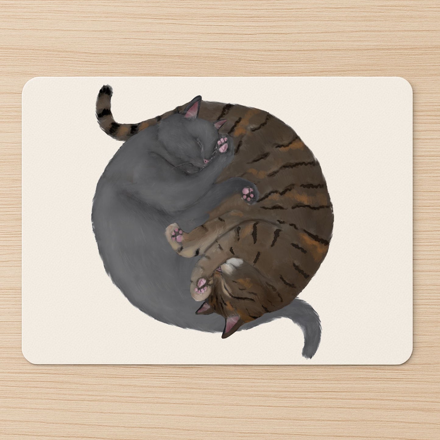 Sleeping Gray and Tabby Cat Mousepad - MerikaArt