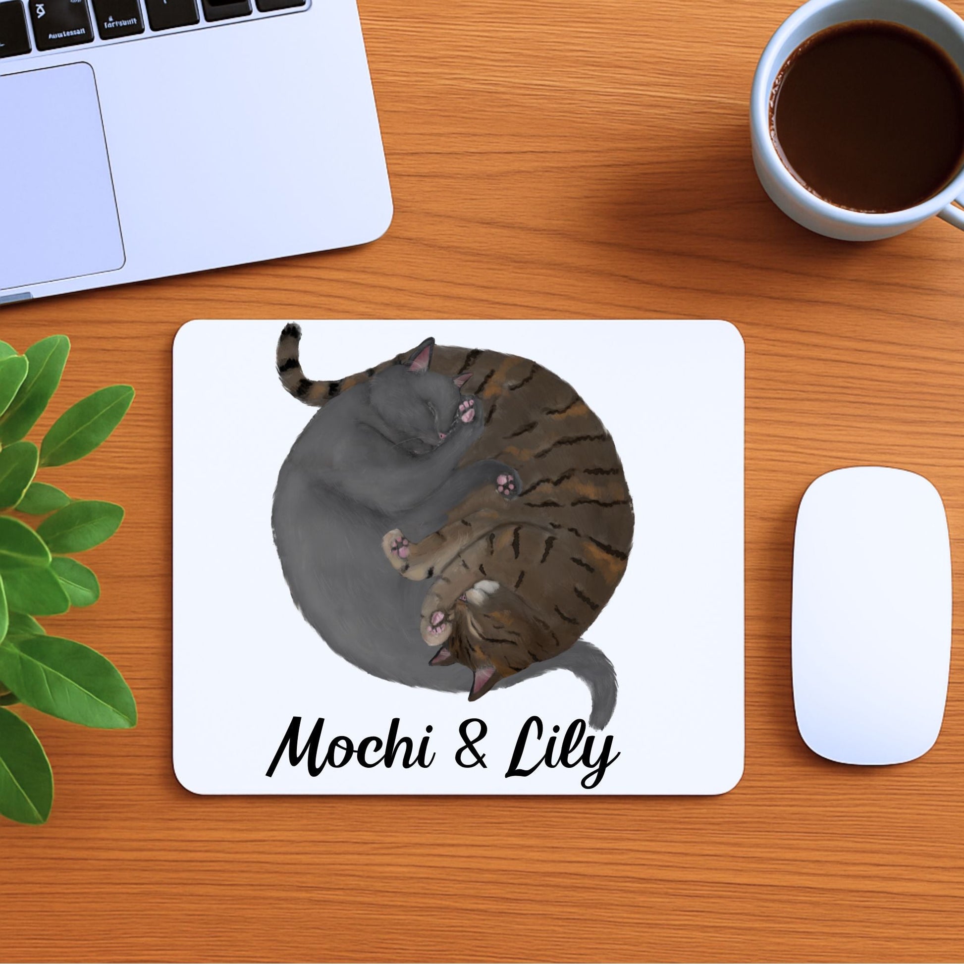 Sleeping Gray and Tabby Cat Mousepad - MerikaArt