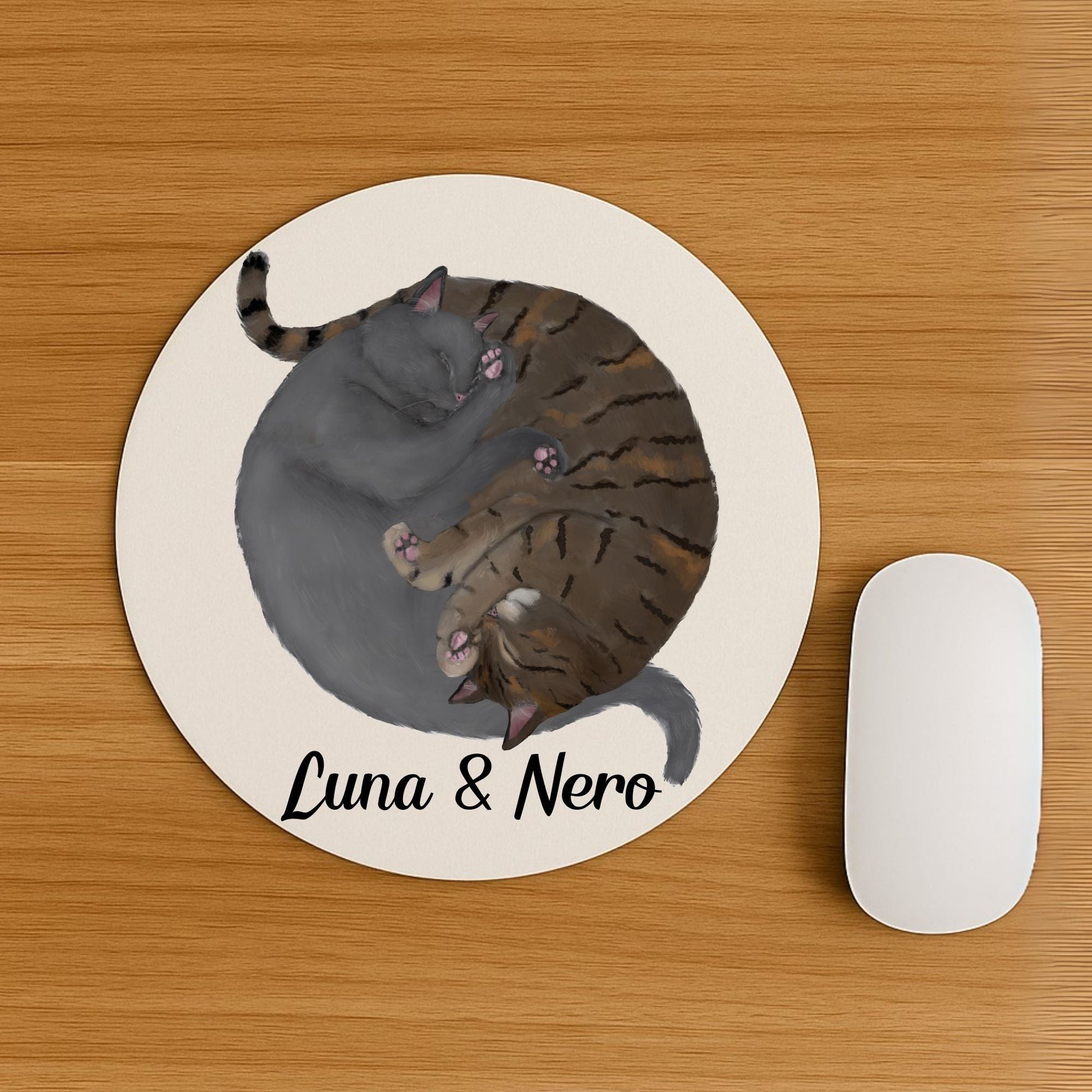 Sleeping Gray and Tabby Cat Mousepad - MerikaArt