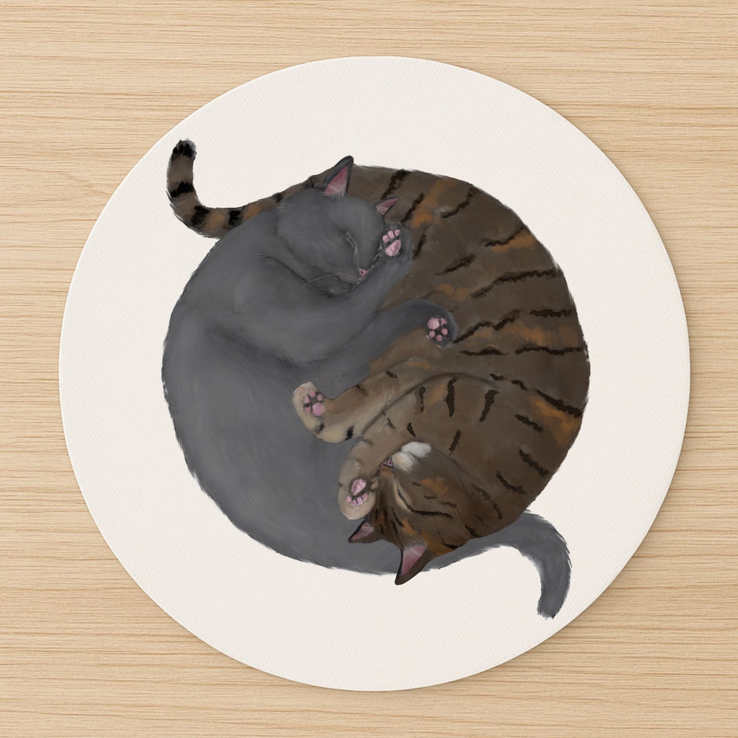 Sleeping Gray and Tabby Cat Mousepad - MerikaArt