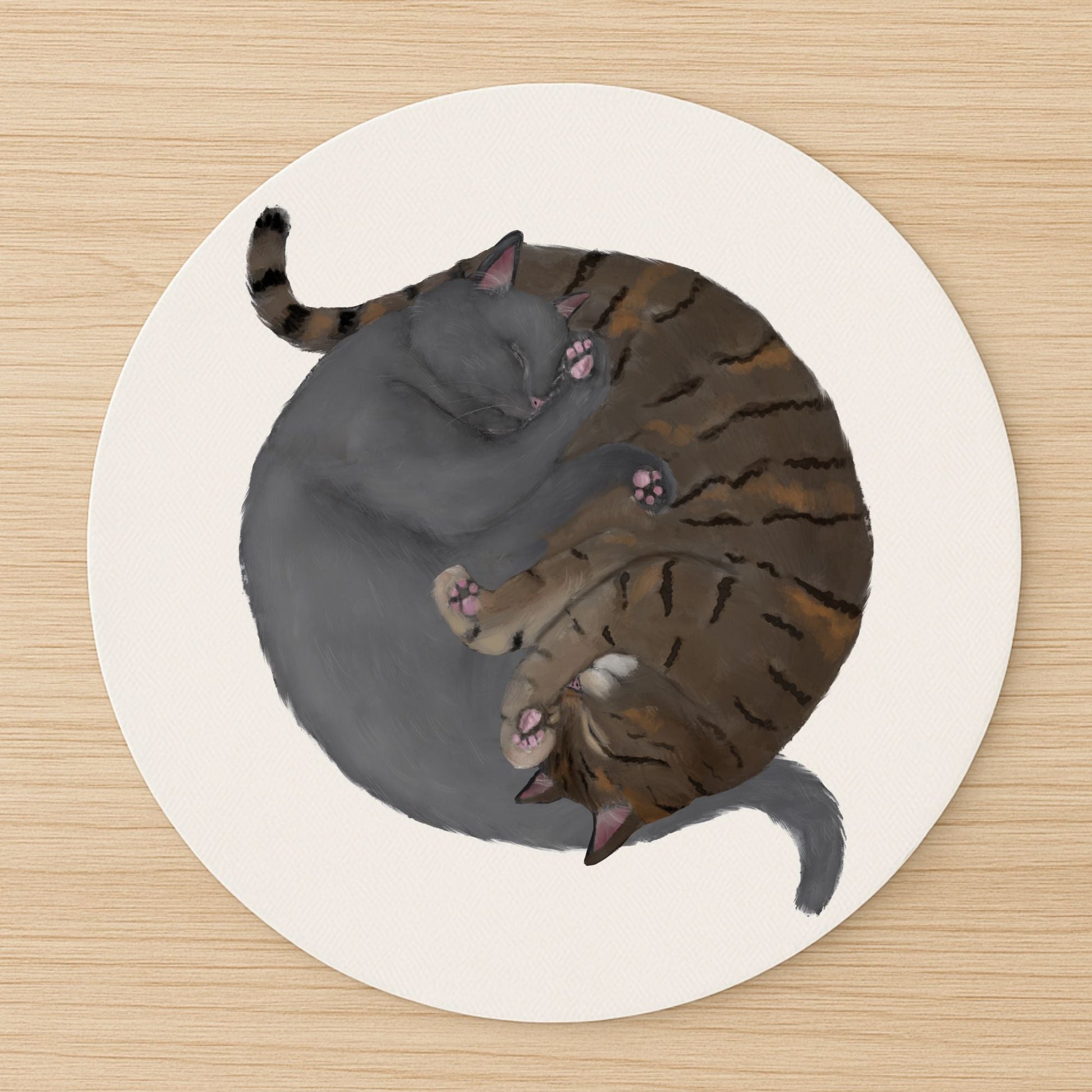 Sleeping Gray and Tabby Cat Mousepad - MerikaArt