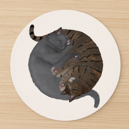 Sleeping Gray and Tabby Cat Mousepad - MerikaArt