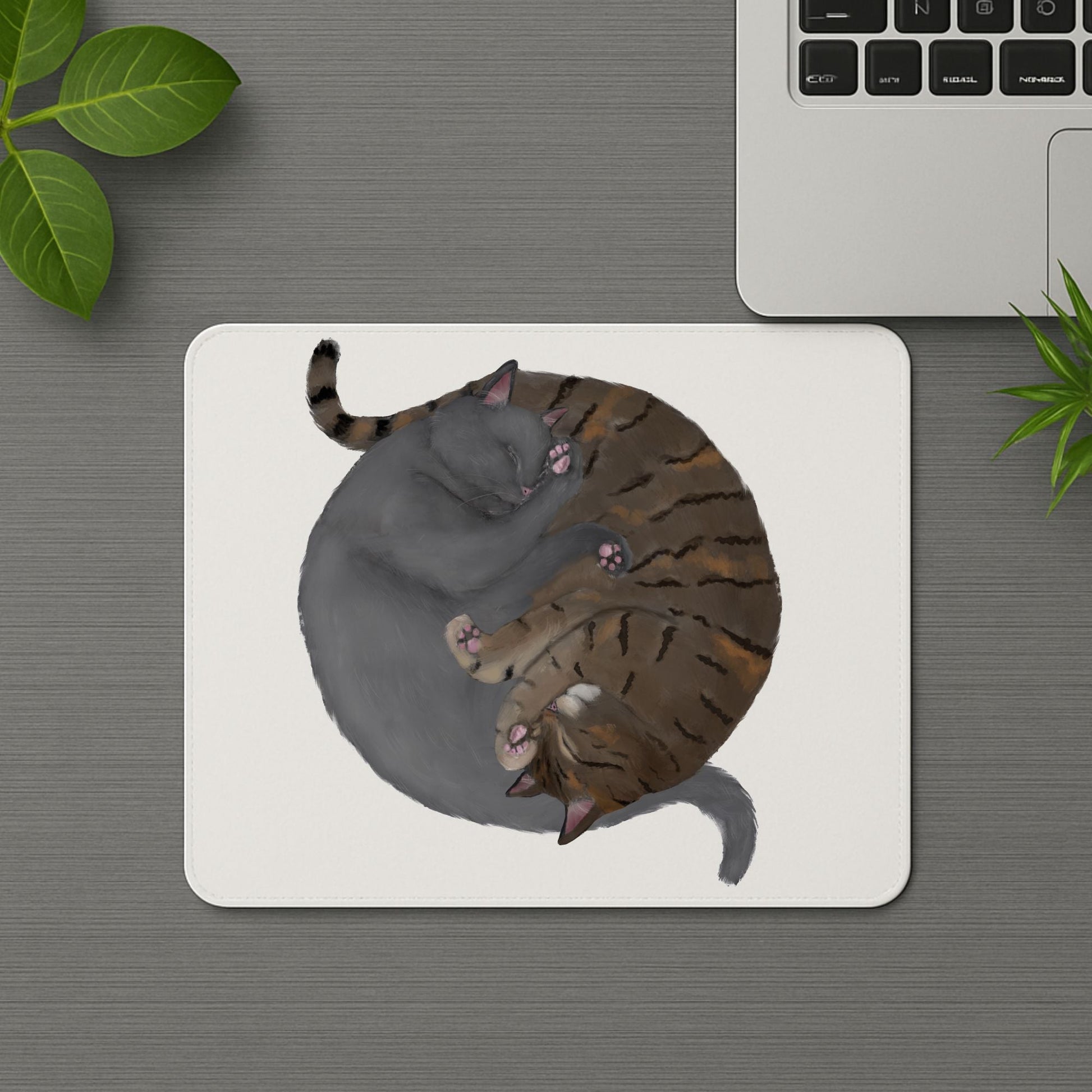 Sleeping Gray and Tabby Cat Mousepad - MerikaArt