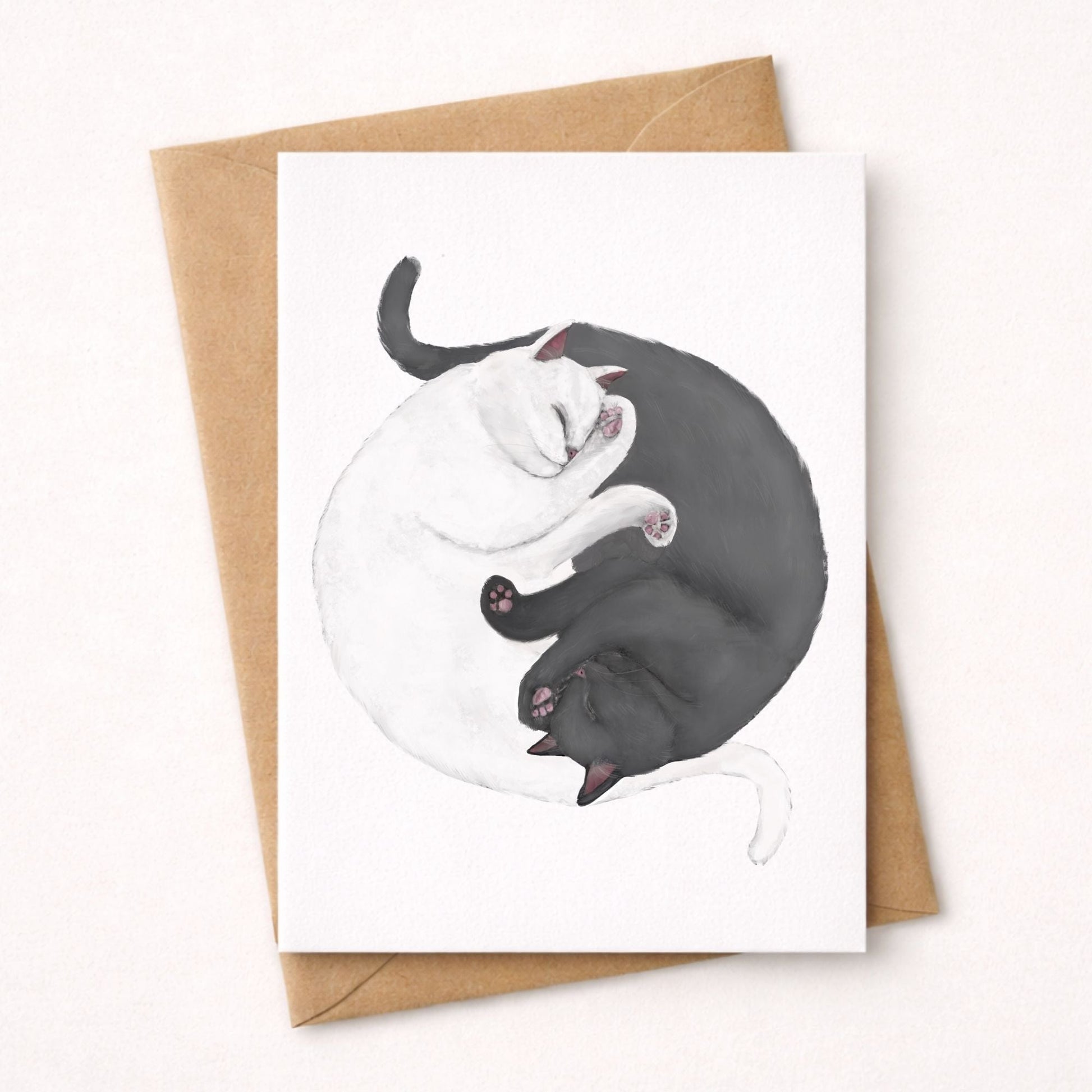 Sleeping Gray And White Cats Postcard - MerikaArt