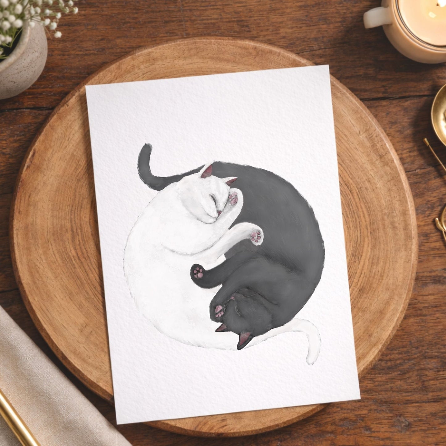 Sleeping Gray And White Cats Postcard - MerikaArt