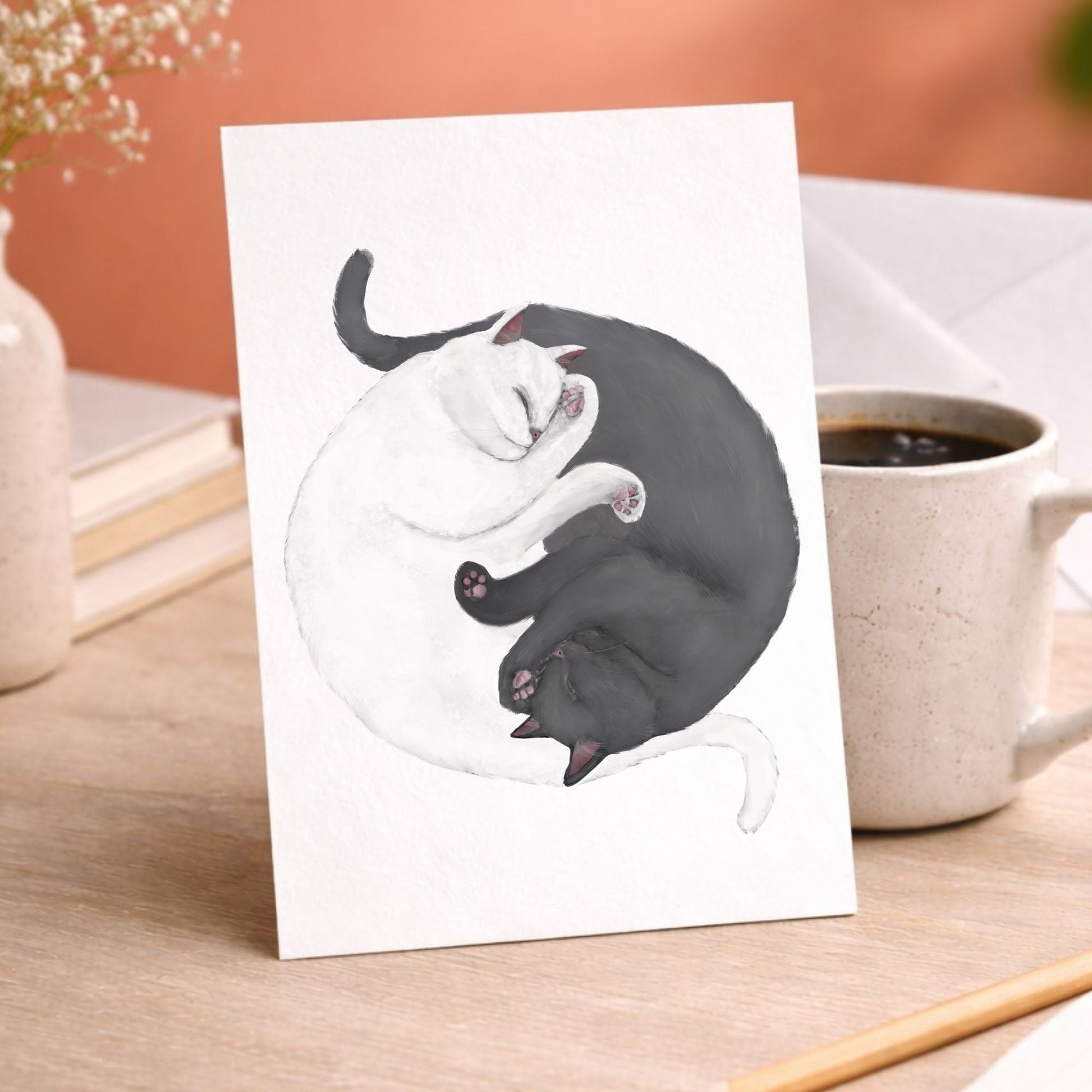 Sleeping Gray And White Cats Postcard - MerikaArt