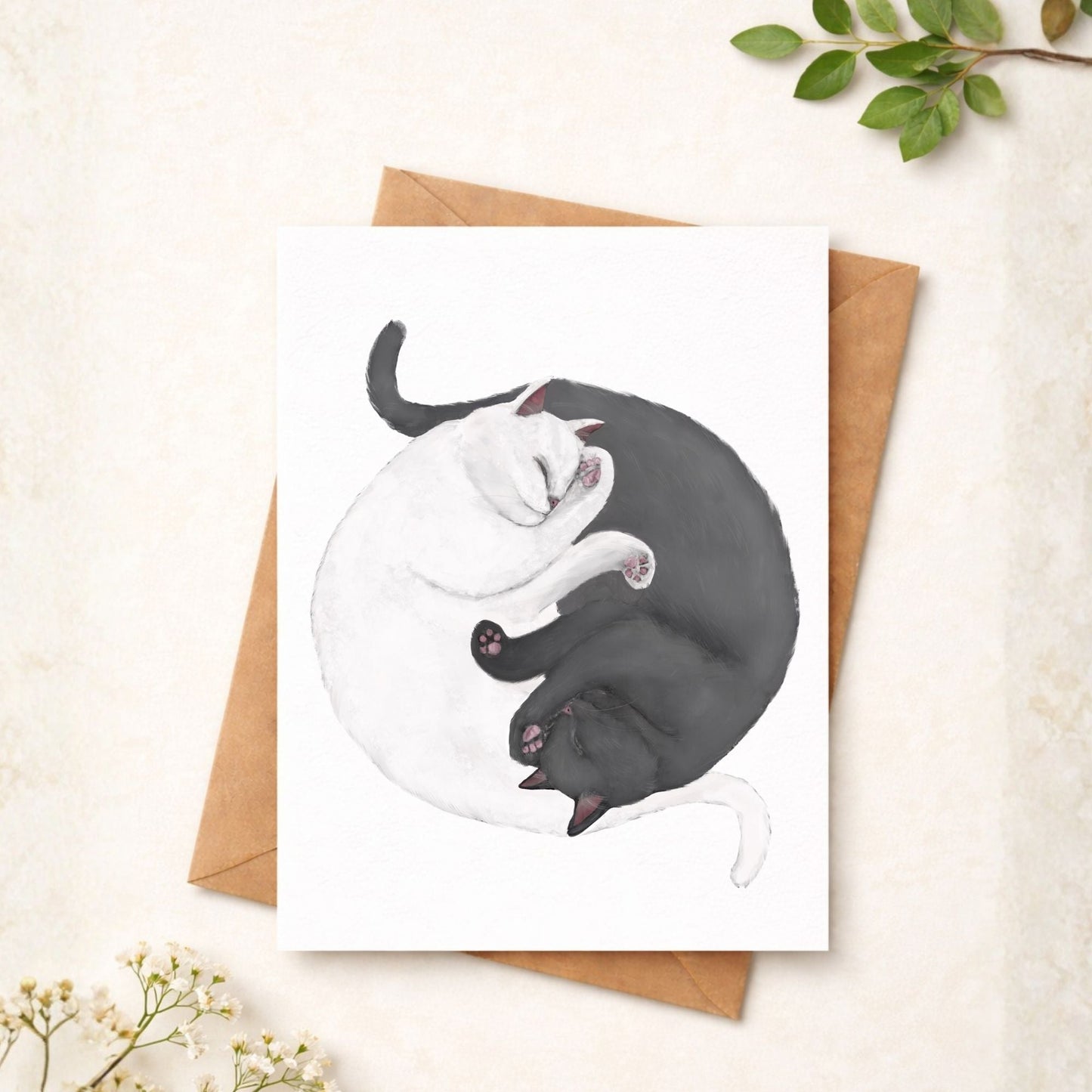 Sleeping Gray And White Cats Postcard - MerikaArt