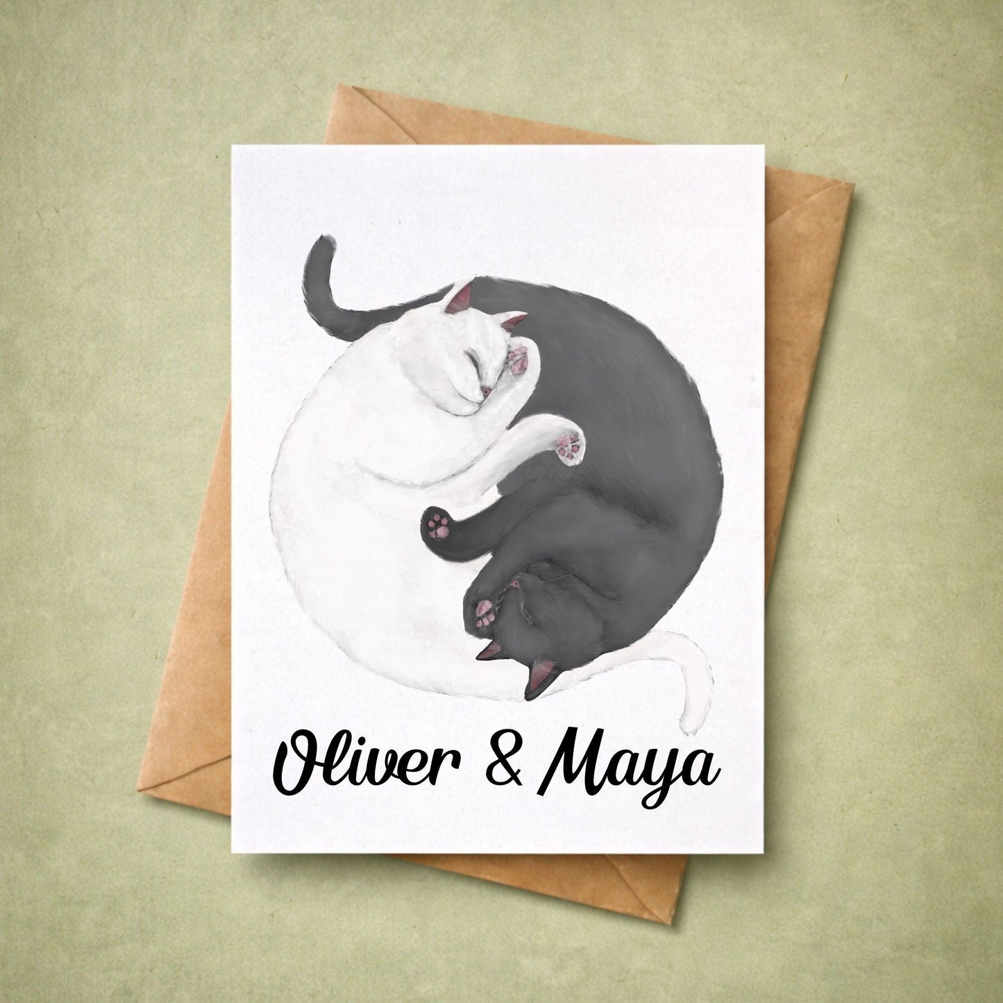 Sleeping Gray And White Cats Postcard - MerikaArt