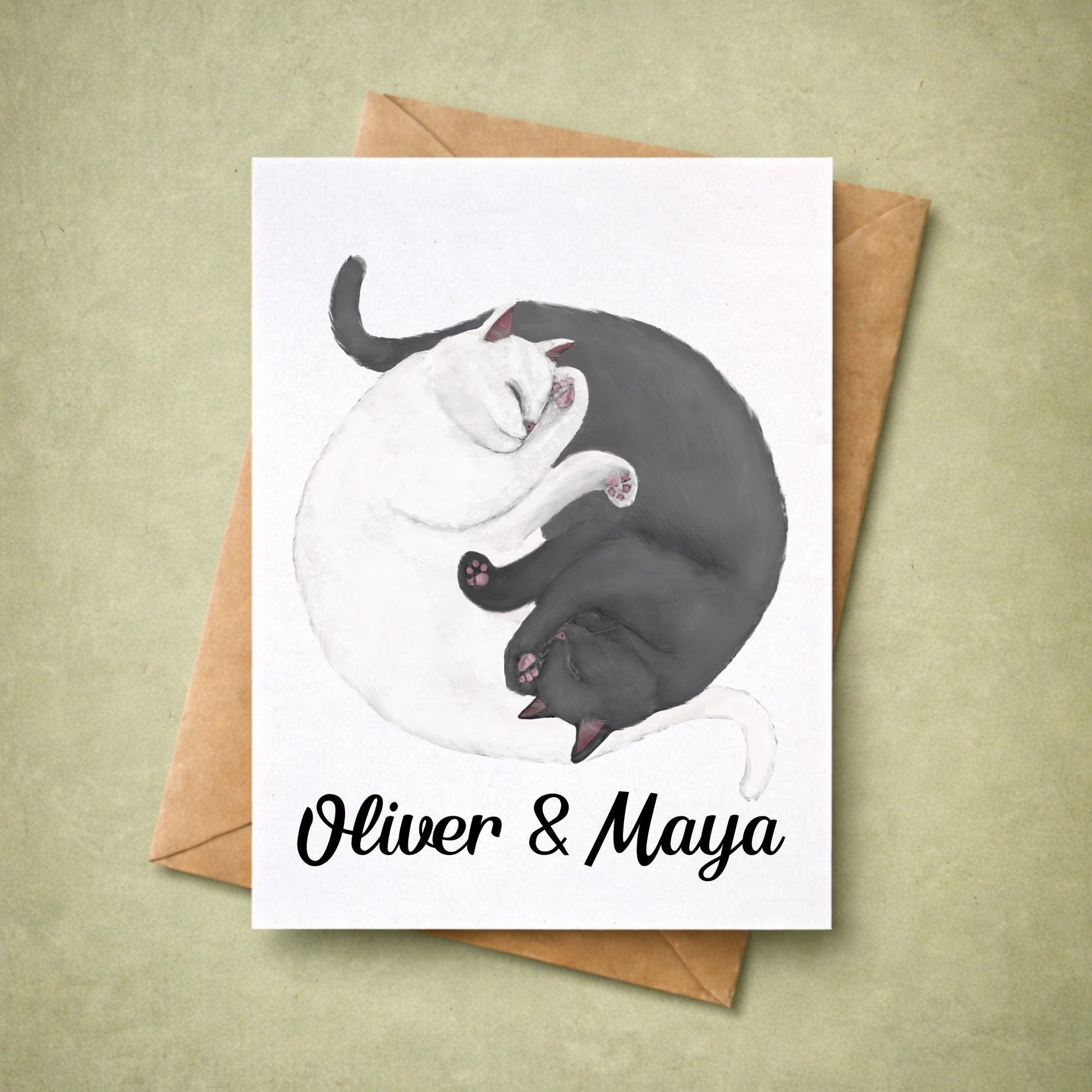 Sleeping Gray And White Cats Postcard - MerikaArt