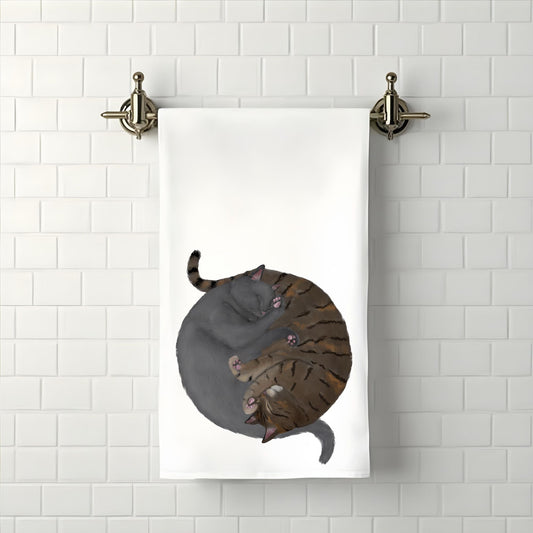 Sleeping Gray Cat and Brown Tabby Cat Bathroom Towel - MerikaArt
