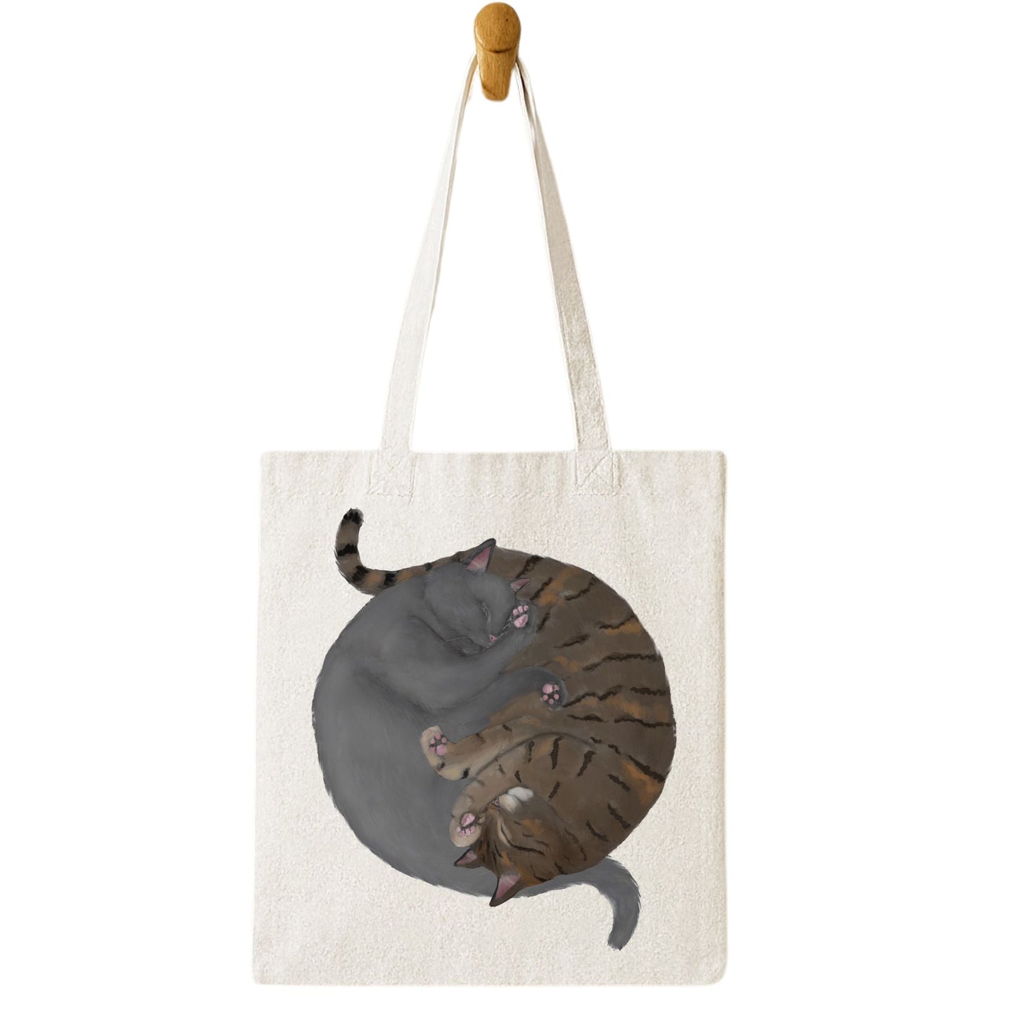 Sleeping Gray Cat and Brown Tabby Cat Canvas Tote Bag - MerikaArt