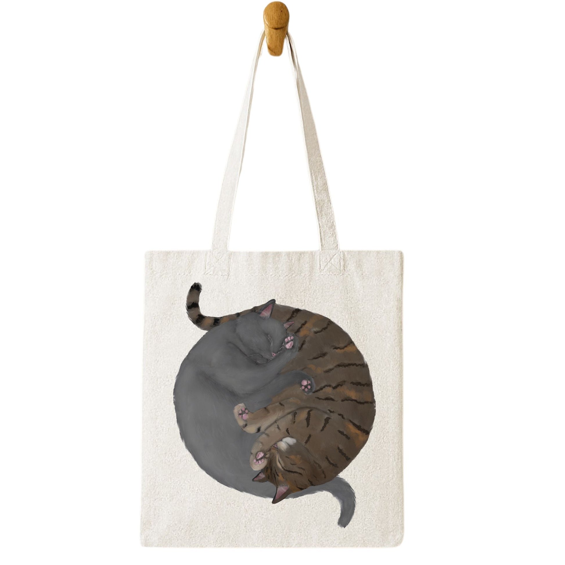 Sleeping Gray Cat and Brown Tabby Cat Canvas Tote Bag - MerikaArt