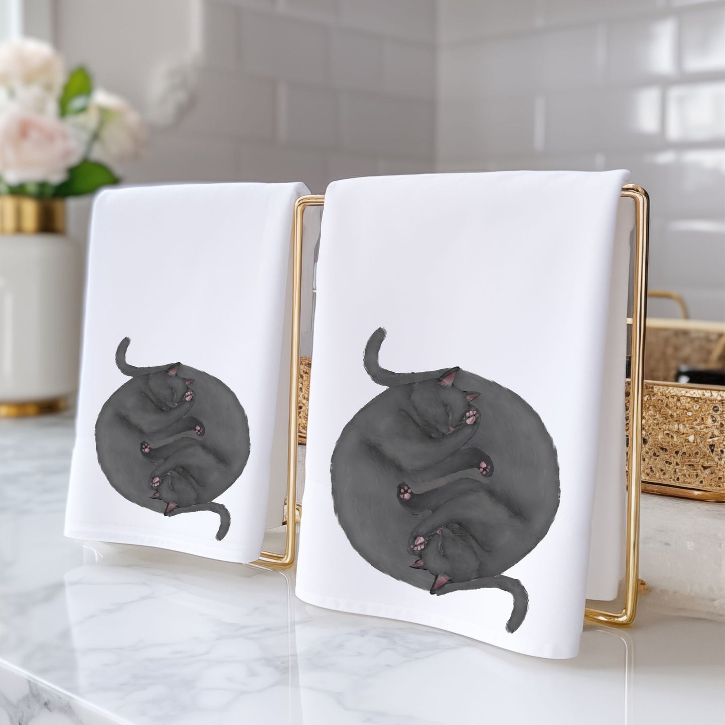 Sleeping Gray Cats Bathroom Towel - MerikaArt