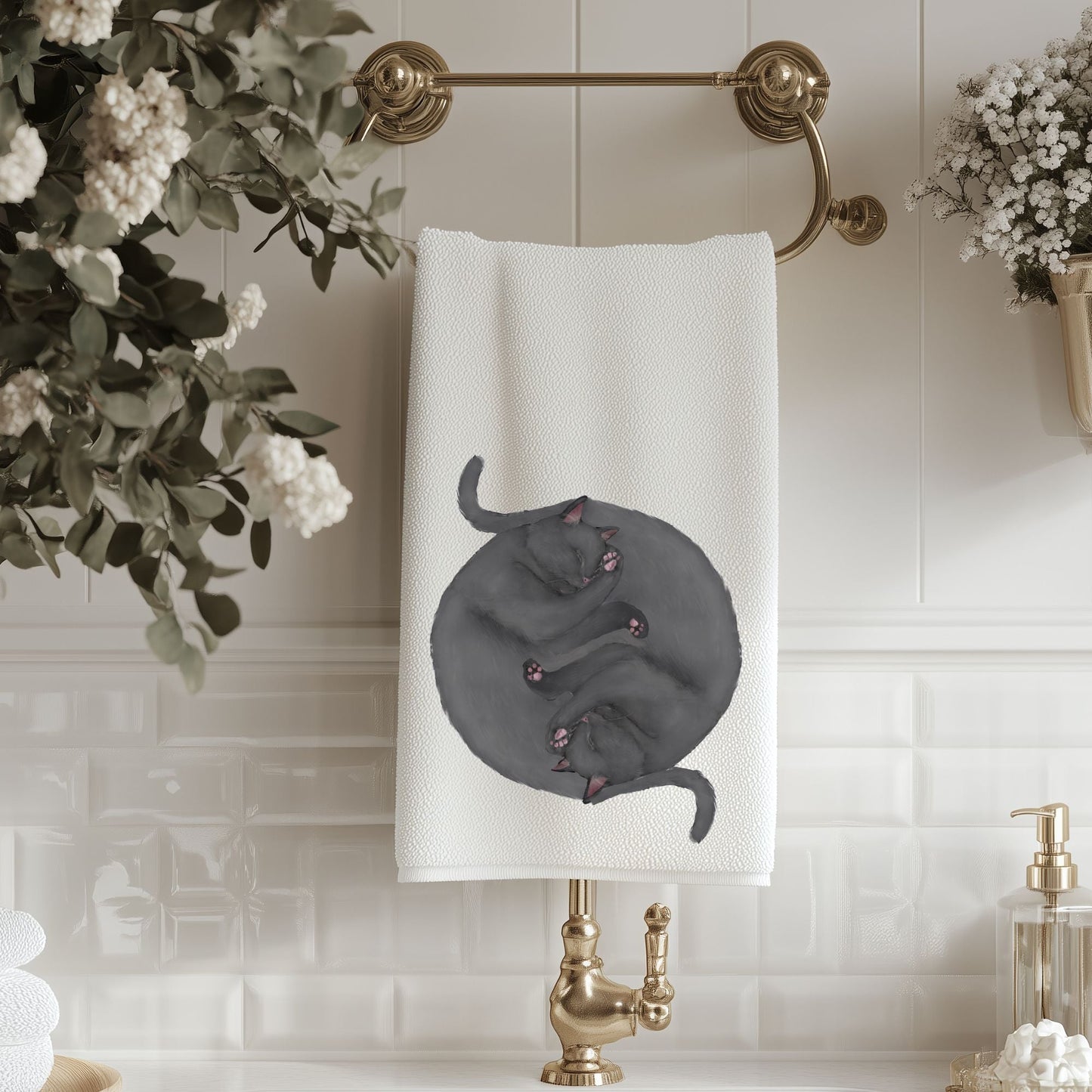 Sleeping Gray Cats Bathroom Towel - MerikaArt