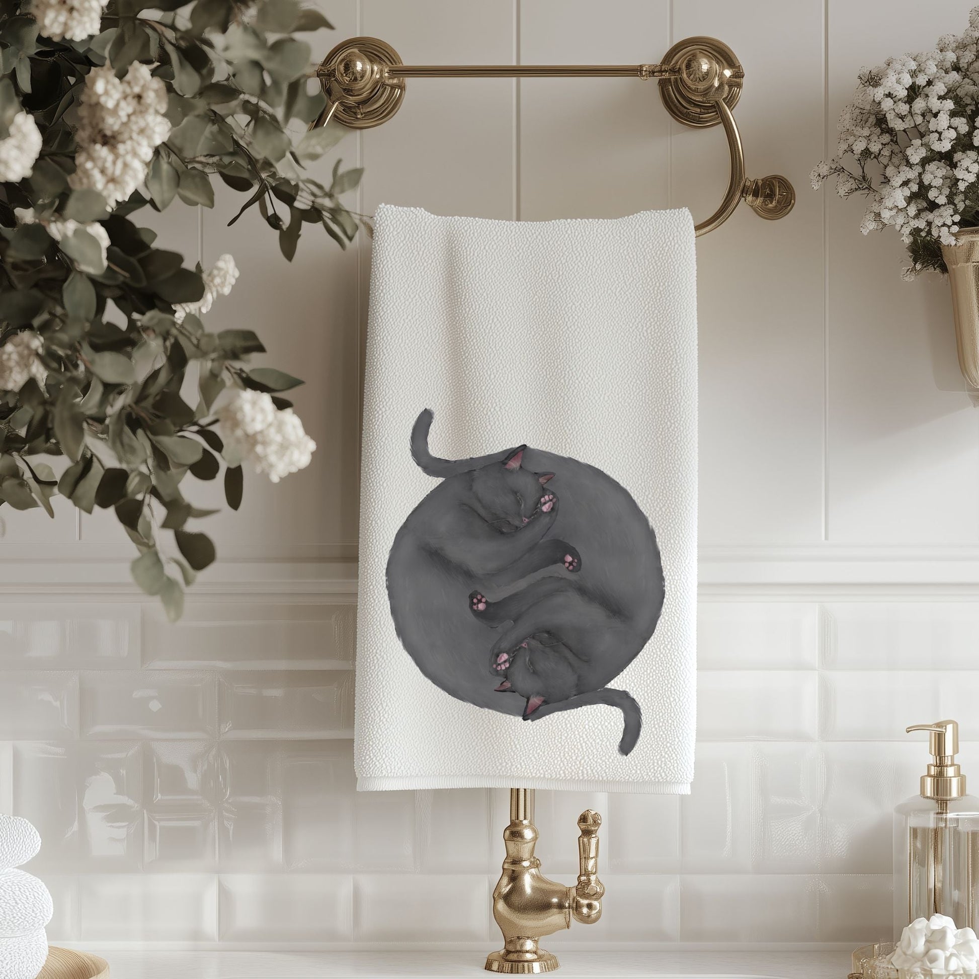 Sleeping Gray Cats Bathroom Towel - MerikaArt