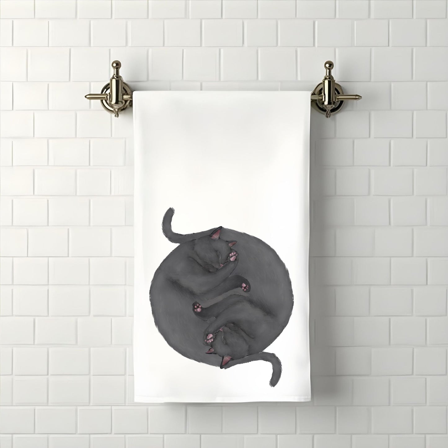 Sleeping Gray Cats Bathroom Towel - MerikaArt