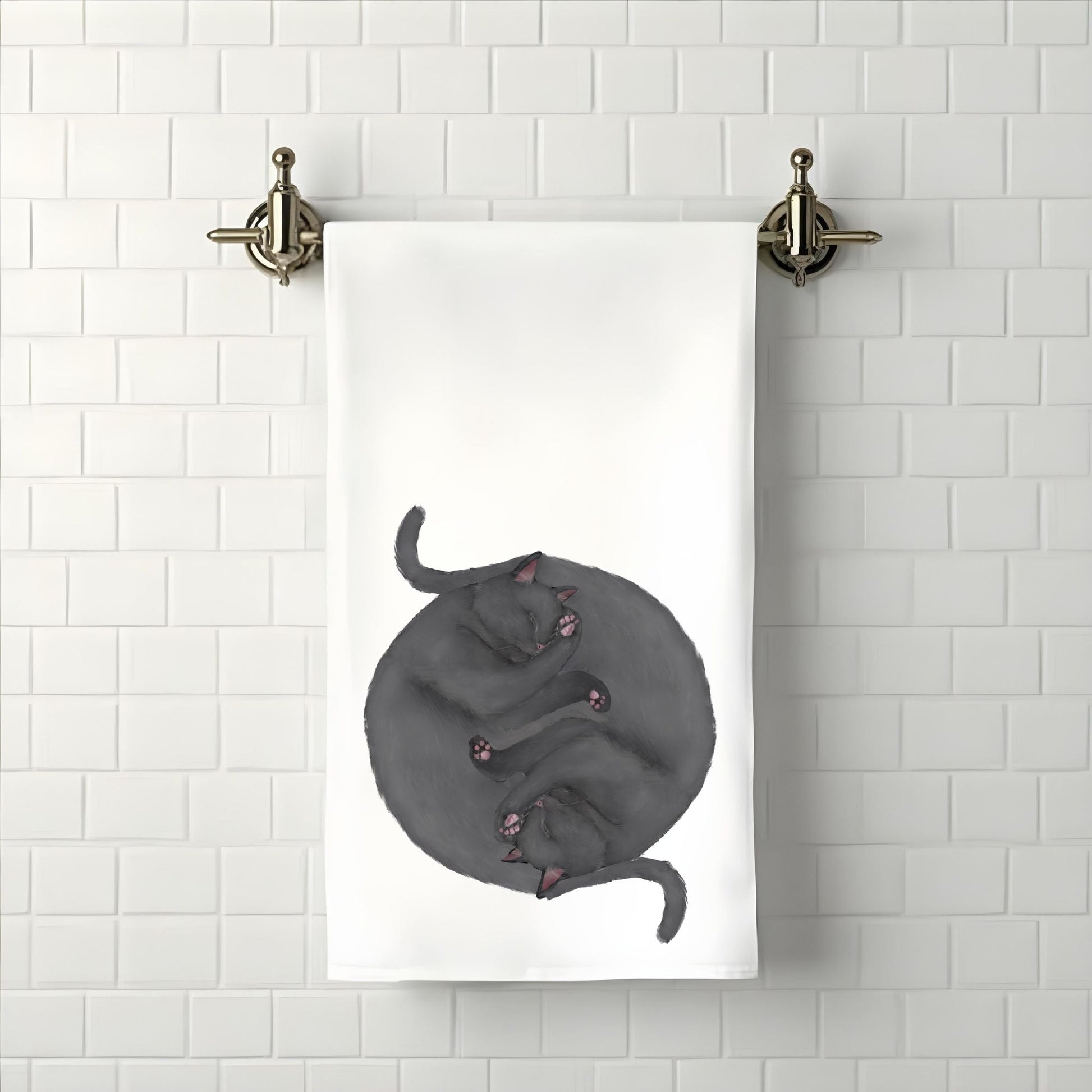 Sleeping Gray Cats Bathroom Towel - MerikaArt