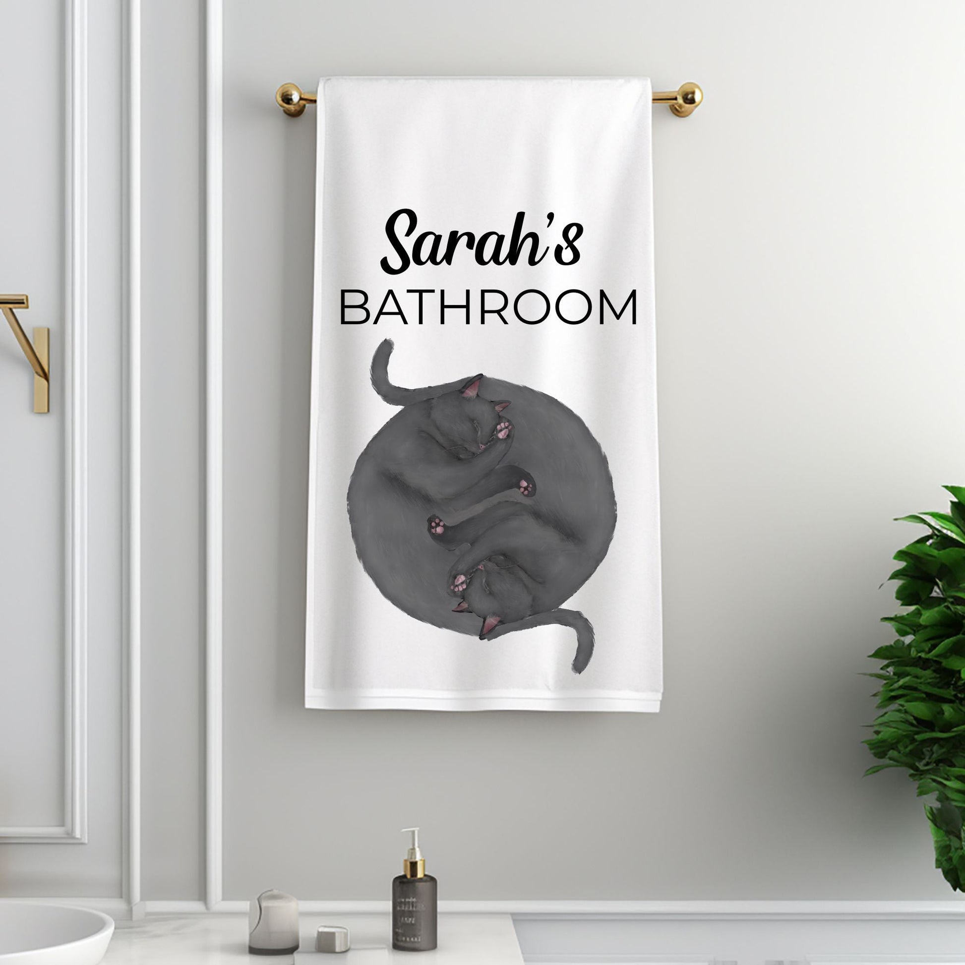 Sleeping Gray Cats Bathroom Towel - MerikaArt