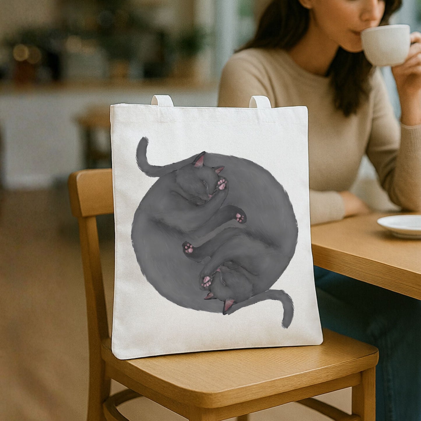 Sleeping Gray Cats Canvas Tote Bag - MerikaArt