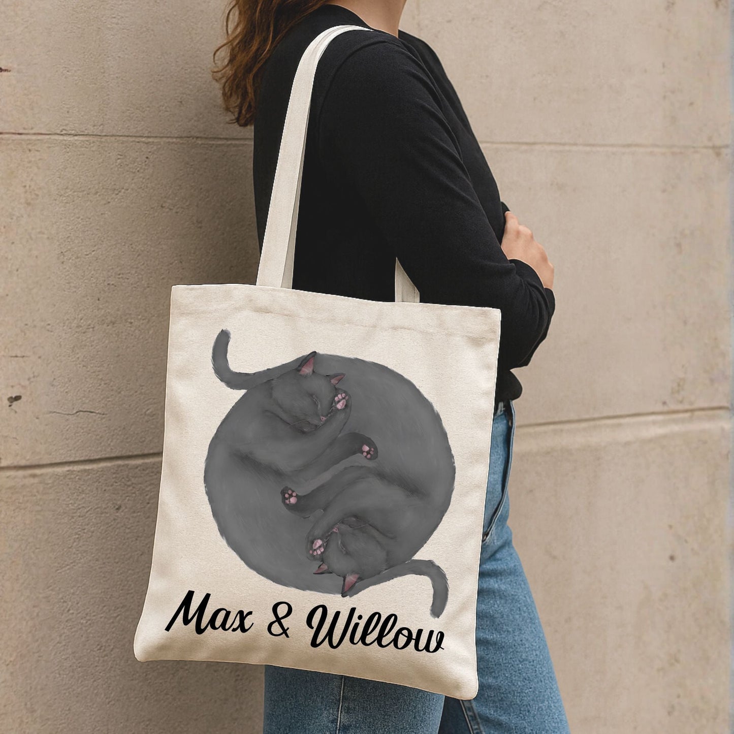 Sleeping Gray Cats Canvas Tote Bag - MerikaArt