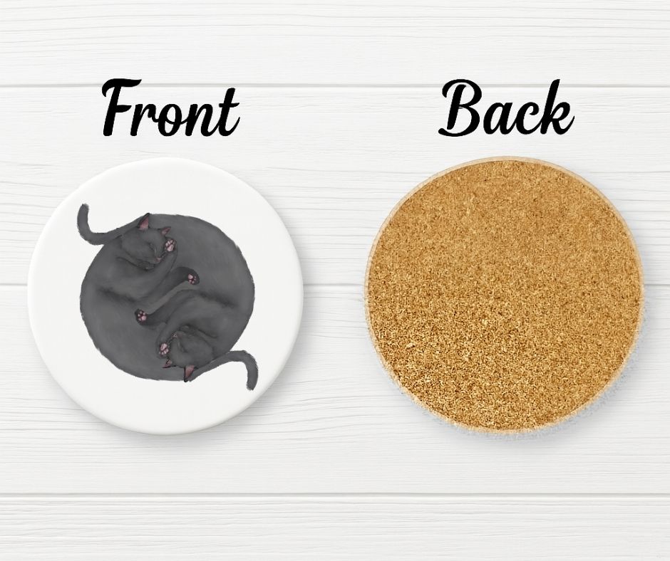 Sleeping Gray Cats Ceramic Coaster - MerikaArt