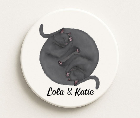 Sleeping Gray Cats Ceramic Coaster - MerikaArt