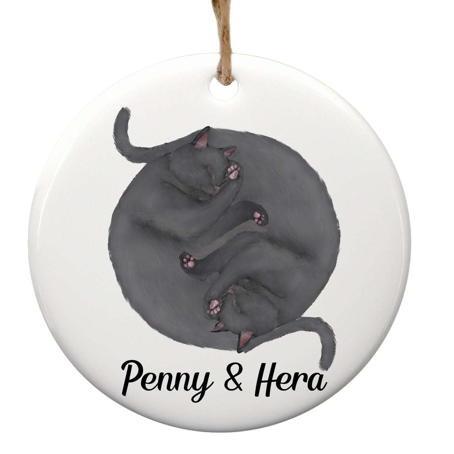 Sleeping Gray Cats Ceramic Ornament - MerikaArt