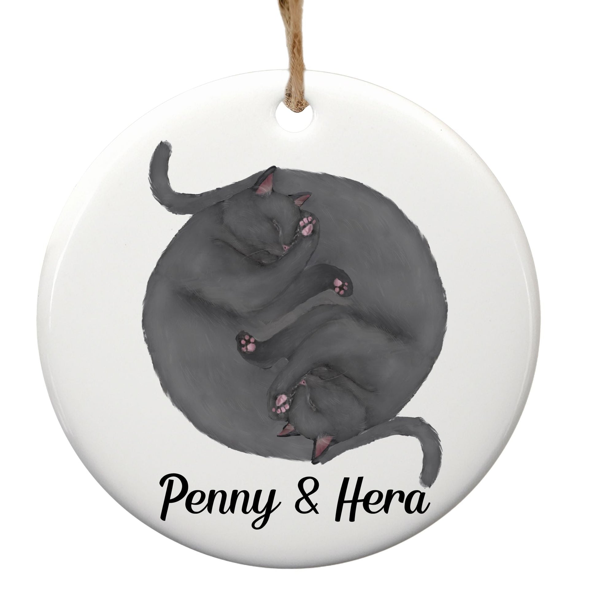 Sleeping Gray Cats Ceramic Ornament - MerikaArt