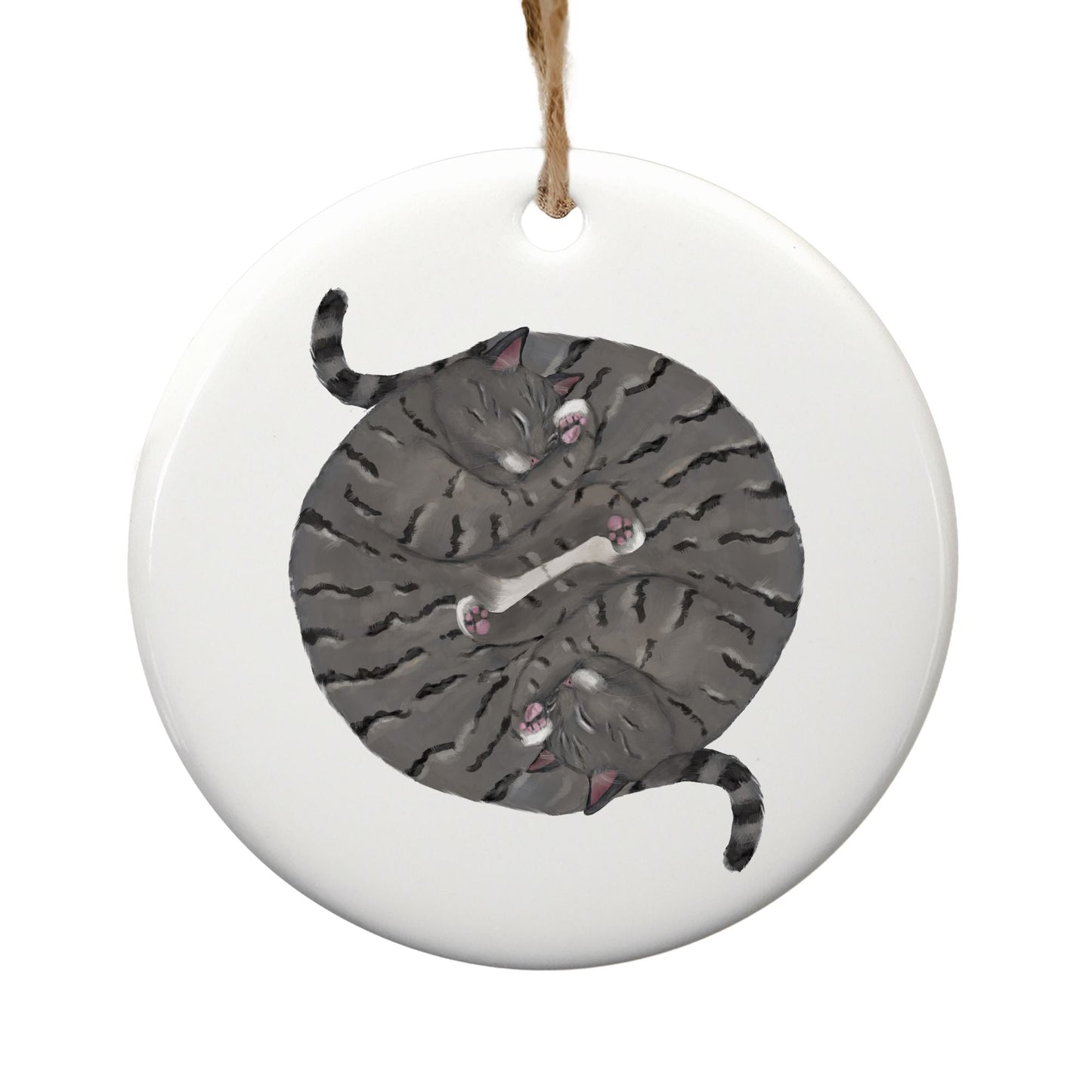 Sleeping Gray Cats Ceramic Ornament - MerikaArt