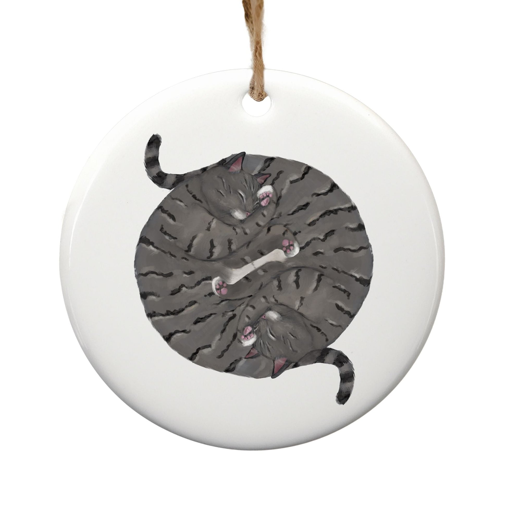 Sleeping Gray Cats Ceramic Ornament - MerikaArt