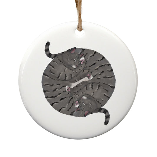 Sleeping Gray Cats Ceramic Ornament - MerikaArt