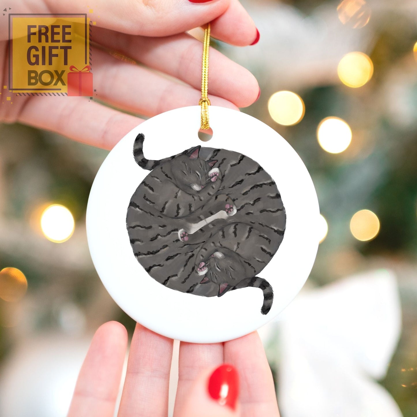 Sleeping Gray Cats Ceramic Ornament - MerikaArt