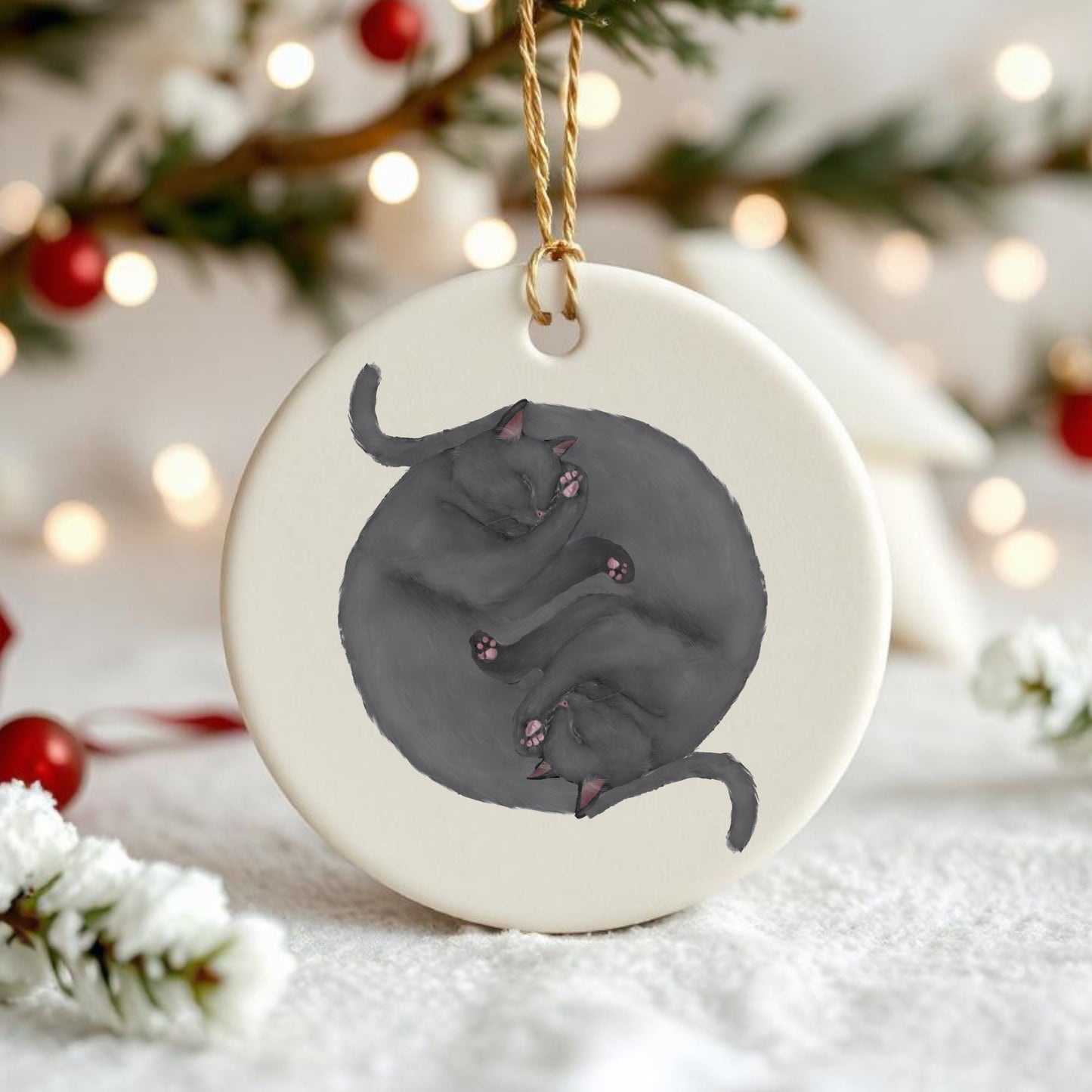 Sleeping Gray Cats Ceramic Ornament - MerikaArt